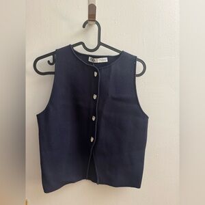 Zara Button Knit Vest Top Dark Navy